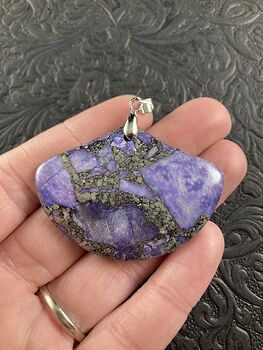 Fan Shaped Pyrite and Purple Turquoise Crystal Stone Jewelry Pendant #JpUmfjXVnIA