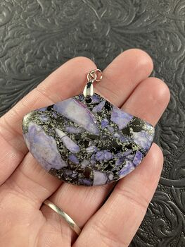 Fan Shaped Pyrite and Purple Turquoise Crystal Stone Jewelry Pendant #VHdaJRKWap0