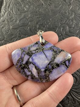 Fan Shaped Pyrite and Purple Turquoise Crystal Stone Jewelry Pendant #zldf4dJzKlk