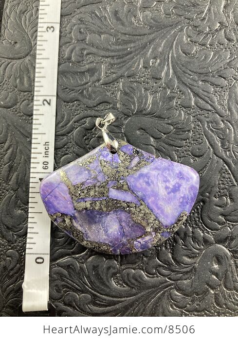 Fan Shaped Pyrite and Purple Turquoise Crystal Stone Jewelry Pendant - #JpUmfjXVnIA-5