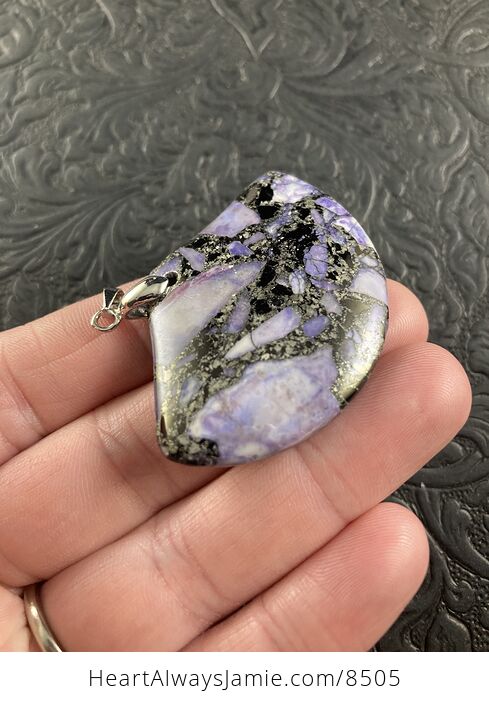 Fan Shaped Pyrite and Purple Turquoise Crystal Stone Jewelry Pendant - #VHdaJRKWap0-3