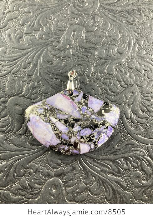 Fan Shaped Pyrite and Purple Turquoise Crystal Stone Jewelry Pendant - #VHdaJRKWap0-4