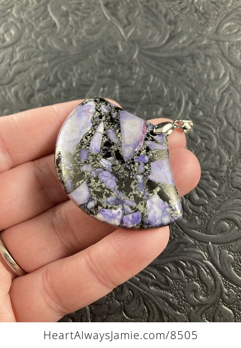 Fan Shaped Pyrite and Purple Turquoise Crystal Stone Jewelry Pendant - #VHdaJRKWap0-2