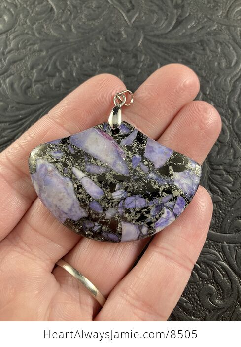 Fan Shaped Pyrite and Purple Turquoise Crystal Stone Jewelry Pendant - #VHdaJRKWap0-1