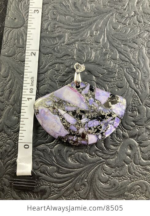 Fan Shaped Pyrite and Purple Turquoise Crystal Stone Jewelry Pendant - #VHdaJRKWap0-5