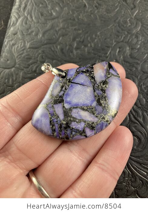 Fan Shaped Pyrite and Purple Turquoise Crystal Stone Jewelry Pendant - #zldf4dJzKlk-4