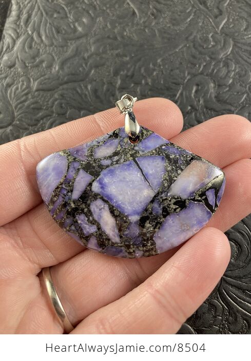 Fan Shaped Pyrite and Purple Turquoise Crystal Stone Jewelry Pendant - #zldf4dJzKlk-1