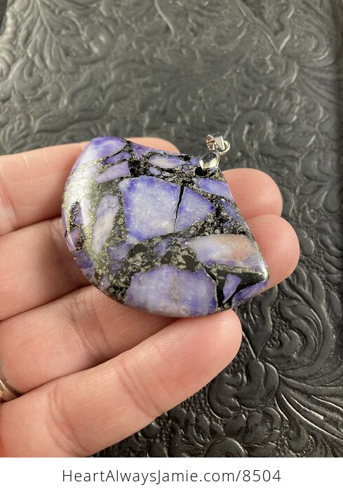 Fan Shaped Pyrite and Purple Turquoise Crystal Stone Jewelry Pendant - #zldf4dJzKlk-5