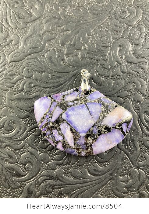 Fan Shaped Pyrite and Purple Turquoise Crystal Stone Jewelry Pendant - #zldf4dJzKlk-3