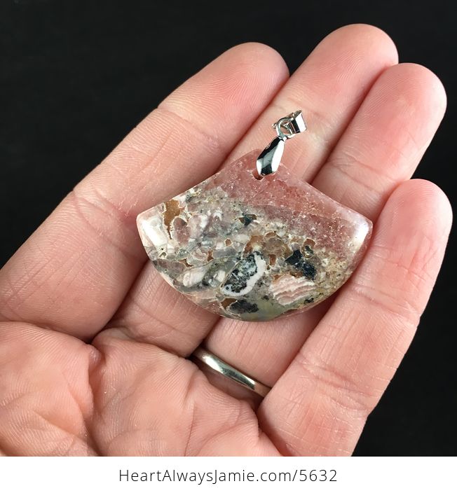 Fan Shaped Rhodochrosite Stone Jewelry Pendant - #eCAai0sBEqE-1