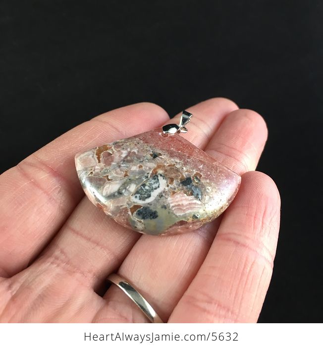 Fan Shaped Rhodochrosite Stone Jewelry Pendant - #eCAai0sBEqE-2