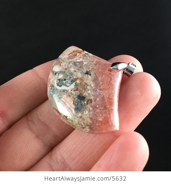 Fan Shaped Rhodochrosite Stone Jewelry Pendant - #eCAai0sBEqE-3