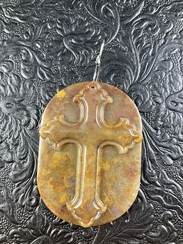 Fancy Jasper Cross Stone Jewelry Pendant Mini Art Ornament #QCj2oWHSBYM