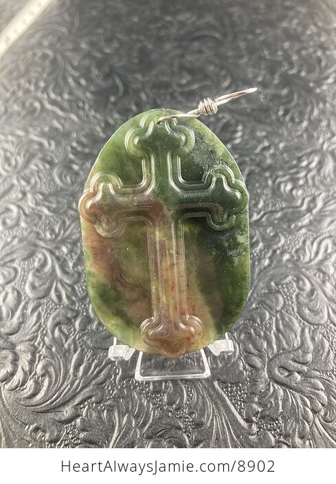 Fancy Jasper or Indian Agate Cross Stone Jewelry Pendant Mini Art Ornament - #oLNYeQJPVNU-6
