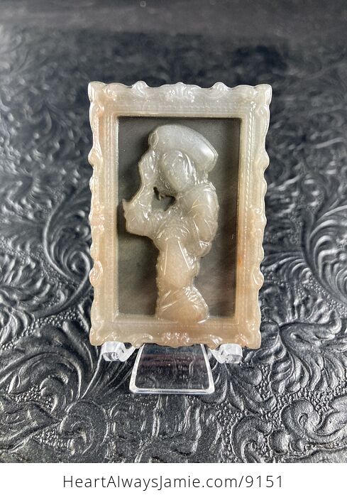 Female Pirate Carved Stone Pendant Cabochon Jewelry Mini Art Ornament - #WK9iRi48HTo-1