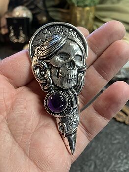 Female Skull Amethyst Stone Crystal Pendant Gothic Halloween Costume Jewelry #Zb4J7Vdjk4k