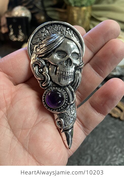 Female Skull Amethyst Stone Crystal Pendant Gothic Halloween Costume Jewelry - #Zb4J7Vdjk4k-1
