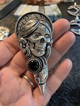Female Skull Black Onyx Stone Crystal Pendant Gothic Halloween Costume Jewelry #MaBZ1PR3Kao