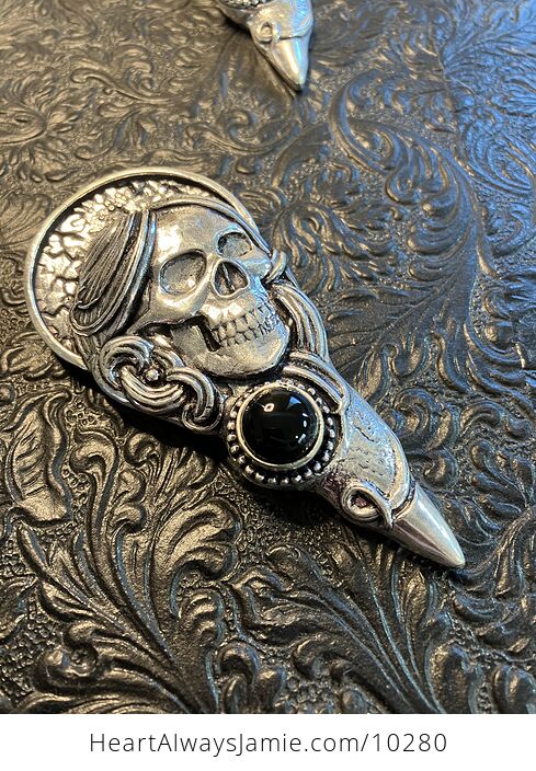 Female Skull Black Onyx Stone Crystal Pendant Gothic Halloween Costume Jewelry - #MaBZ1PR3Kao-5