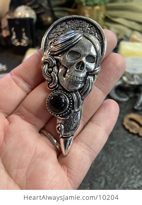Female Skull Black Onyx Stone Crystal Pendant Gothic Halloween Costume Jewelry - #S4n1Qjr0OuU-1