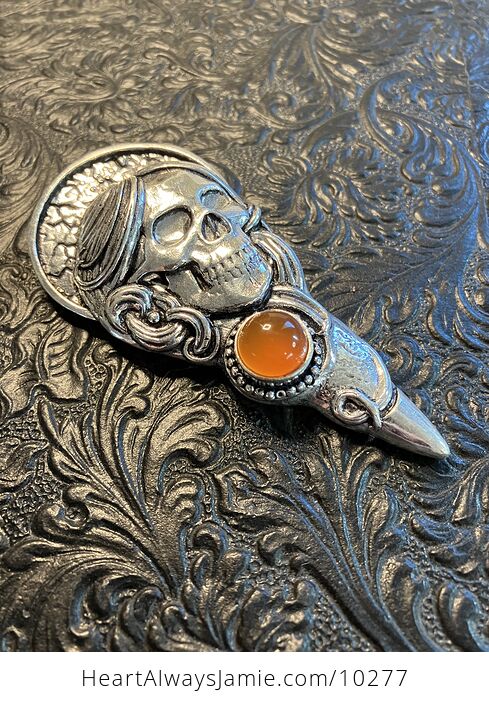 Female Skull Carnelian Stone Crystal Pendant Gothic Halloween Costume Jewelry - #hlbXQPVR4VI-1