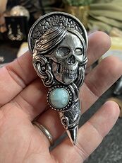 Female Skull Larimar Stone Crystal Pendant Gothic Halloween Costume Jewelry #8Glqo9XaIaQ
