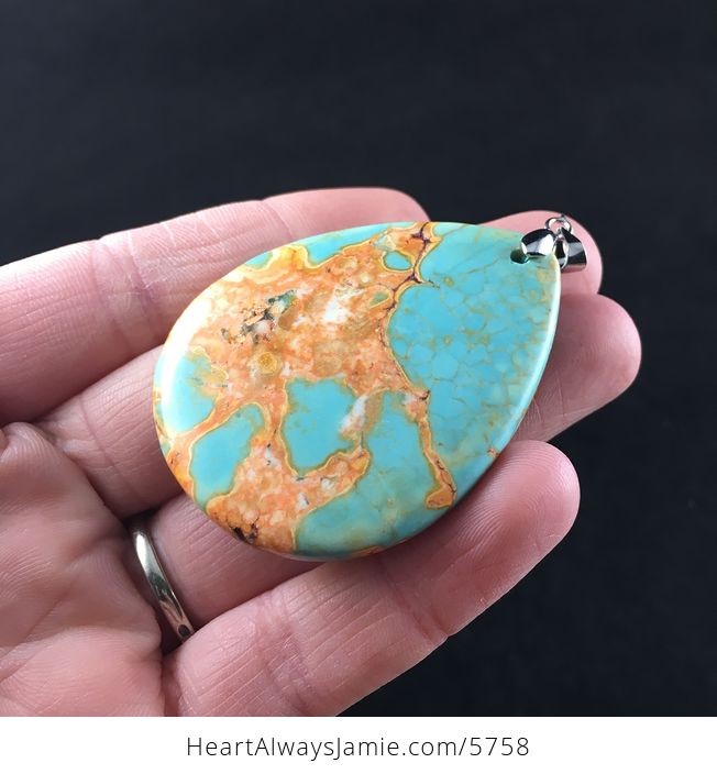 Fiery Orange and Blue Turquoise Stone Jewelry Pendant - #P0srvaucyBk-3
