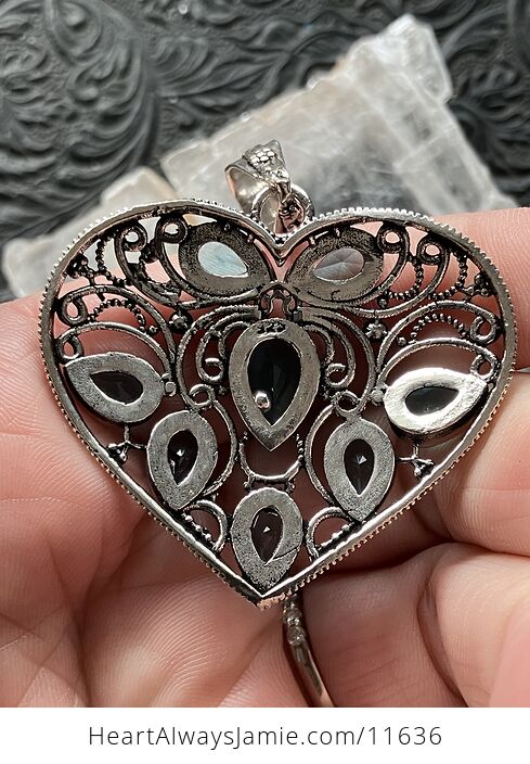 Filigree Heart Faceted Blue Topaz Gem Crystal Stone Jewelry Pendant - #TMja3sdl29k-5
