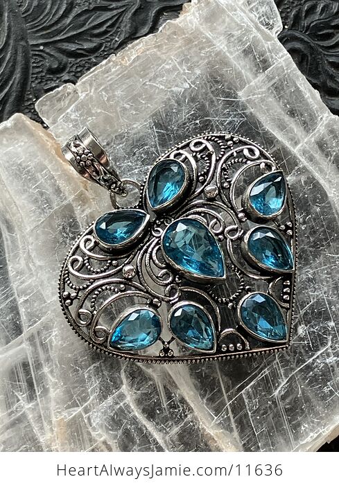 Filigree Heart Faceted Blue Topaz Gem Crystal Stone Jewelry Pendant - #TMja3sdl29k-7