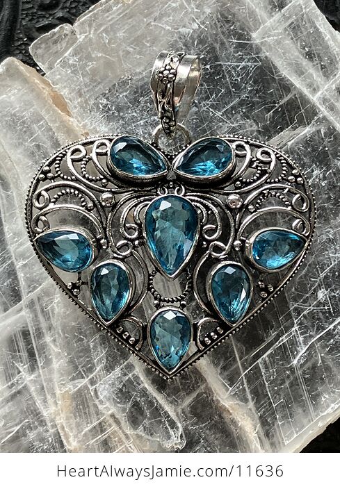 Filigree Heart Faceted Blue Topaz Gem Crystal Stone Jewelry Pendant - #TMja3sdl29k-1
