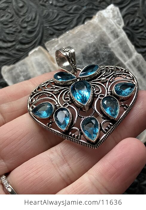 Filigree Heart Faceted Blue Topaz Gem Crystal Stone Jewelry Pendant - #TMja3sdl29k-4