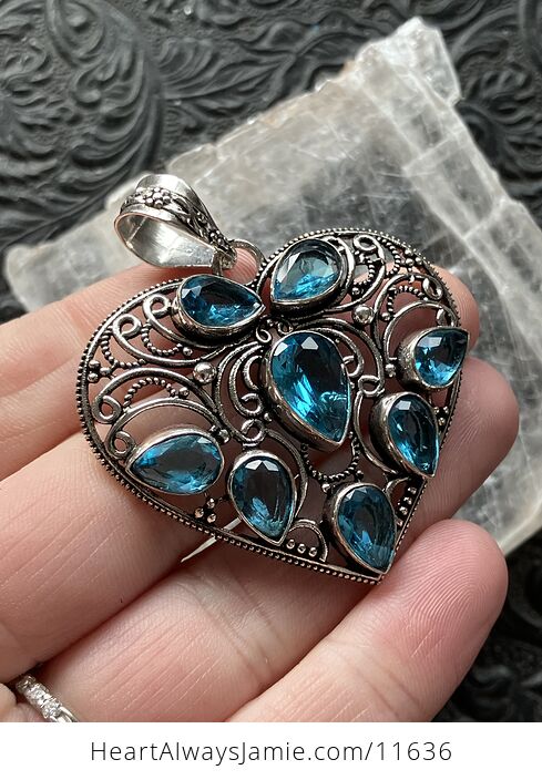 Filigree Heart Faceted Blue Topaz Gem Crystal Stone Jewelry Pendant - #TMja3sdl29k-3