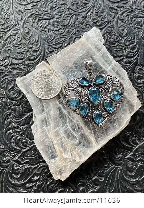Filigree Heart Faceted Blue Topaz Gem Crystal Stone Jewelry Pendant - #TMja3sdl29k-6