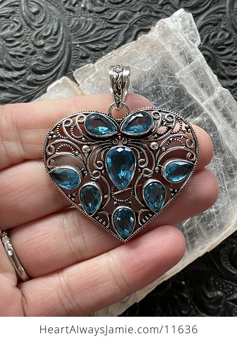 Filigree Heart Faceted Blue Topaz Gem Crystal Stone Jewelry Pendant - #TMja3sdl29k-2