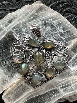 Filigree Heart Labradorite Crystal Stone Jewelry Pendant #sMzO5WXPAU8