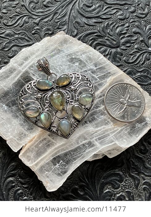 Filigree Heart Labradorite Crystal Stone Jewelry Pendant - #sMzO5WXPAU8-7
