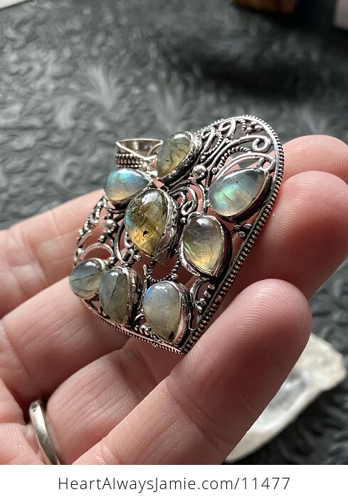 Filigree Heart Labradorite Crystal Stone Jewelry Pendant - #sMzO5WXPAU8-5