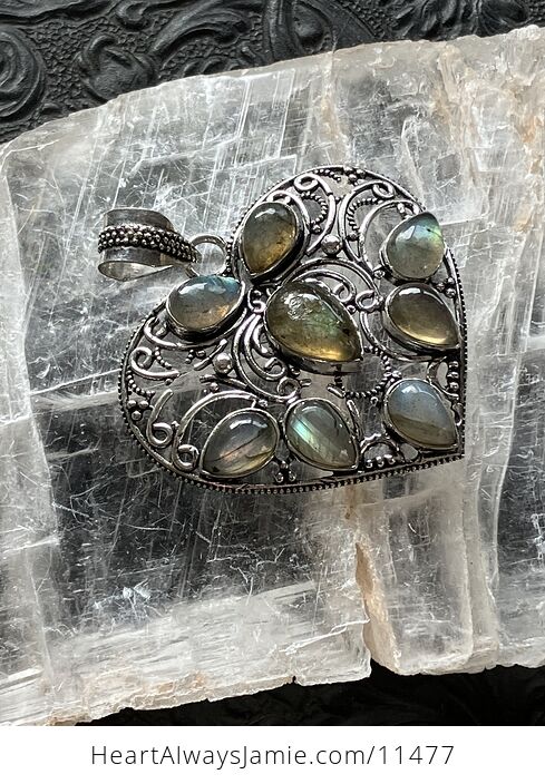 Filigree Heart Labradorite Crystal Stone Jewelry Pendant - #sMzO5WXPAU8-8