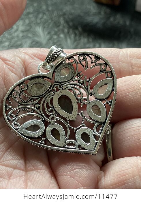 Filigree Heart Labradorite Crystal Stone Jewelry Pendant - #sMzO5WXPAU8-6