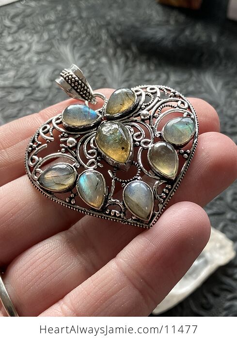 Filigree Heart Labradorite Crystal Stone Jewelry Pendant - #sMzO5WXPAU8-4