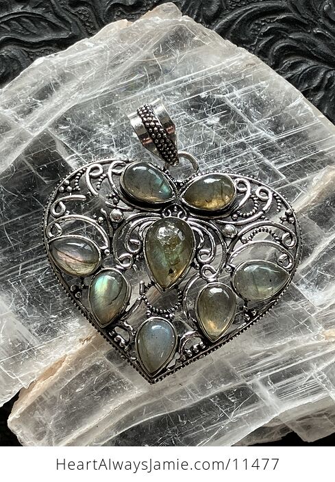 Filigree Heart Labradorite Crystal Stone Jewelry Pendant - #sMzO5WXPAU8-1