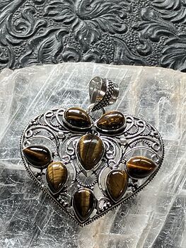 Filigree Heart Tigers Eye Crystal Stone Jewelry Pendant #jUzHwIgTaxA