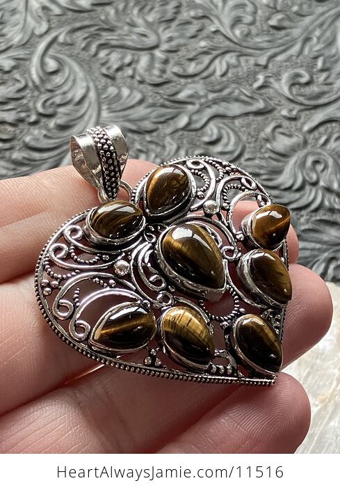 Filigree Heart Tigers Eye Crystal Stone Jewelry Pendant - #jUzHwIgTaxA-3