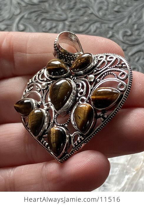 Filigree Heart Tigers Eye Crystal Stone Jewelry Pendant - #jUzHwIgTaxA-5