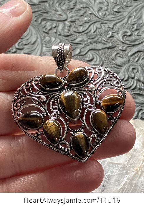 Filigree Heart Tigers Eye Crystal Stone Jewelry Pendant - #jUzHwIgTaxA-2