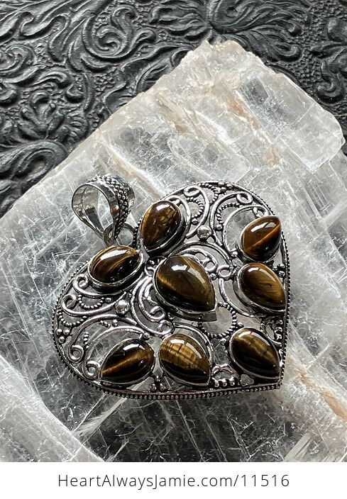 Filigree Heart Tigers Eye Crystal Stone Jewelry Pendant - #jUzHwIgTaxA-7