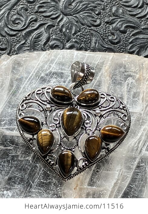 Filigree Heart Tigers Eye Crystal Stone Jewelry Pendant - #jUzHwIgTaxA-1
