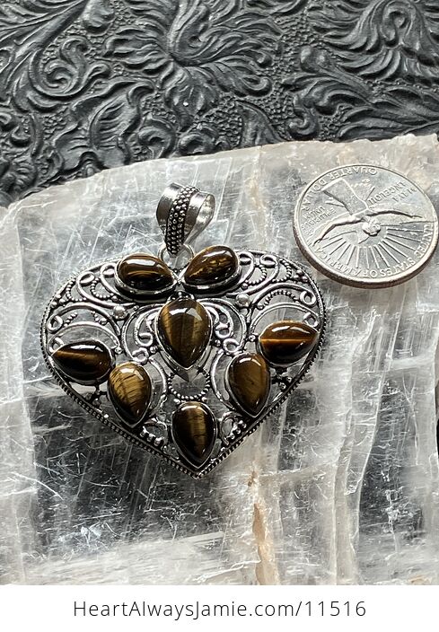 Filigree Heart Tigers Eye Crystal Stone Jewelry Pendant - #jUzHwIgTaxA-8