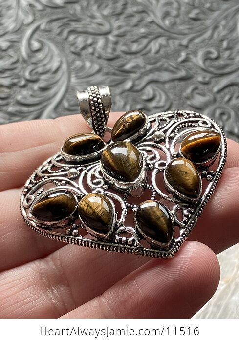 Filigree Heart Tigers Eye Crystal Stone Jewelry Pendant - #jUzHwIgTaxA-4