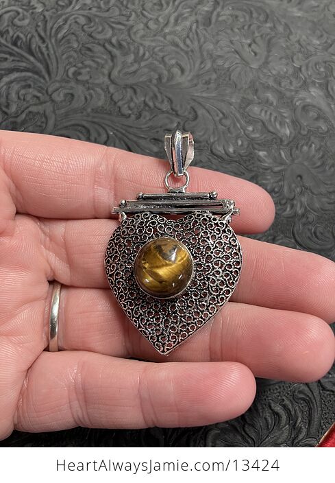 Filigree Tigers Eye Heart Pendant Gemstone Crystal Jewelry - #1dY6s4Nm1Kc-2